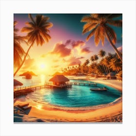 Tropical Beach At Sunset Canvas Print