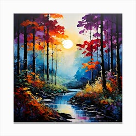 A Mesmerizing Semi Abstract Painting Captures A Serene Forest Landscape Bursting With Rich Foliage Canvas Print
