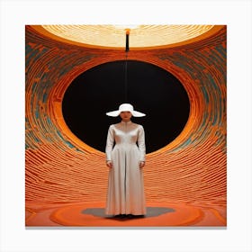 Woman In A White Dress In A Circular Room Canvas Print