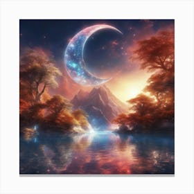 This Is A Surreal, Intricate Sunset Cg Rendering Graph,A Red And Blue Fountain Of Life,The Transpare (2) Canvas Print