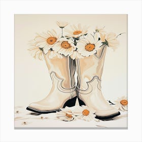 Cowboy Boots With Daisies Canvas Print