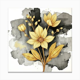 Gold Flowers Watercolor Painting Canvas Print