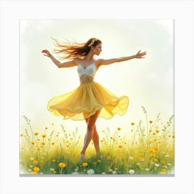 Beautiful Dancer In Watercolor Summer Meadow 1 Canvas Print