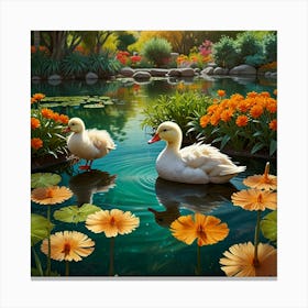 Ducks In The Pond 18 Canvas Print