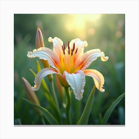 A Radiant Lily With Petals Like Flowing, Crystalline Ribbons In A Dreamlike Meadow Canvas Print