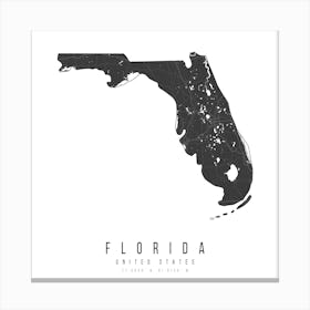 Florida Mono Black And White Modern Minimal Street Map Square Canvas Print