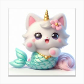 Fluffy 3D image of mermaid caticorn 12 Canvas Print