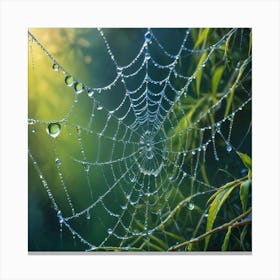 Spider Web With Dew Drops Paintings Art Print Canvas Print