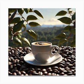 Coffee Cup On Coffee Beans 2 Canvas Print
