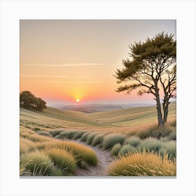 Sunset In The Field Canvas Print