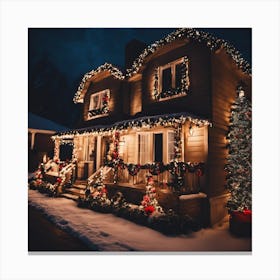 Christmas Lights On A House Canvas Print