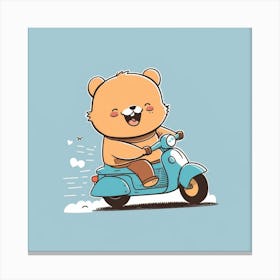 Teddy Bear Riding A Scooter Canvas Print