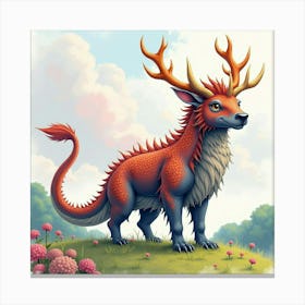 Mythical Beast In A Colorful Watercolor Landscape 1 Canvas Print