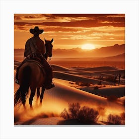 Sunset Cowboy On Horseback Canvas Print