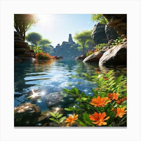 Landscape With Flowers In The Water Canvas Print