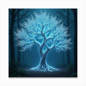 An Ethereal Tree With Branches Of Swirling, Bioluminescent Light In A Magical Forest Canvas Print