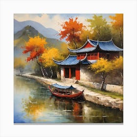 Chinese House By The River 1 Canvas Print