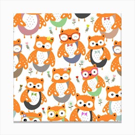 Cute Colorful Owl Cartoon Seamless Pattern Canvas Print