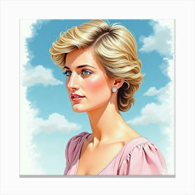 Watercolor Portrait Of Princess Diana With A Serene Sky 1 Canvas Print