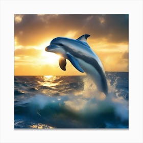 Dolphin Jumping At Sunset Canvas Print