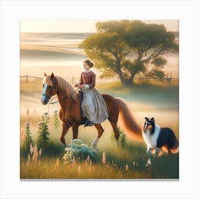 collie and young girl riding Canvas Print