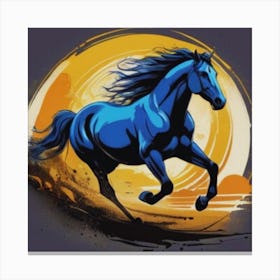 Blue Horse Running Canvas Print