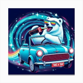 Polar Bear In A Car Canvas Print