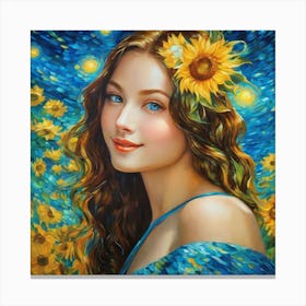 Sunflower Girljffh Canvas Print