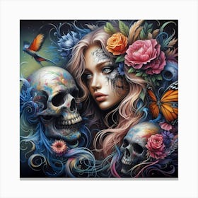 Skulls And Flowers Canvas Print