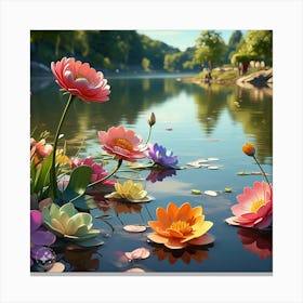 Lotus Flowers In The Water Canvas Print