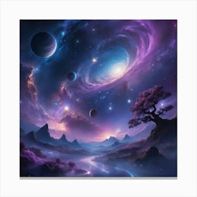 A breathtaking night sky filled with shimmering stars, glowing planets, and swirling nebulae. The scene is both mystical and serene, with deep blues and purples creating a sense of infinite wonder 3 Canvas Print