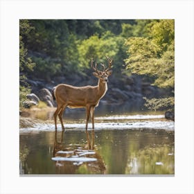 Mule Deer Standing In Water Canvas Print