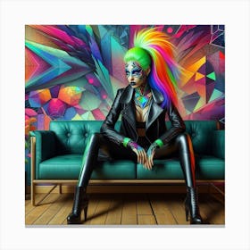 Psychedelic Girl Sitting On Couch Canvas Print