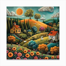 Russian Countryside, Naive, Whimsical, Folk Canvas Print