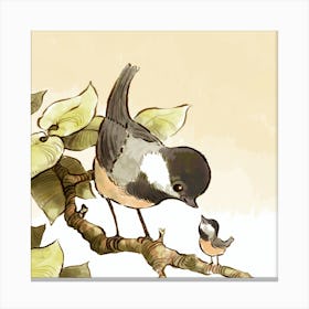 Chickadee bird young child baby mother mom mummy mum sweet Canvas Print