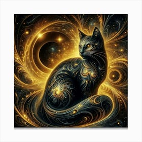 Black Cat With Golden Swirls Canvas Print