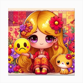 Cute Girl With Flowers 6 Canvas Print