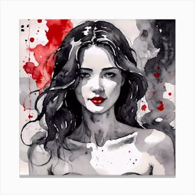 Selective Color Painting Of A Woman Black, White and Red Canvas Print