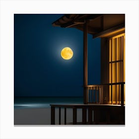 Full Moon At Night Over The Beach Canvas Print