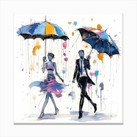 Couple With Umbrellas Canvas Print