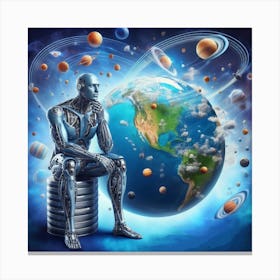 Robot In Space Canvas Print