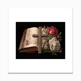 Cross And Roses Canvas Print