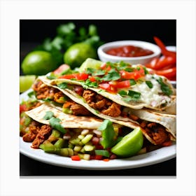 Mock Up Spicy Savory Tortilla Salsa Guacamole Cilantro Lime Beans Cheese Fillings Sauces (2) Canvas Print