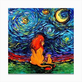 Lion Art Starry Night Van Gogh Canvas Print