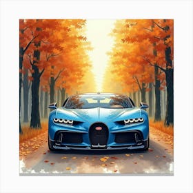 Bugatti Chiron In A Vivid Watercolor Forest, No Logo Or Signature 1 Canvas Print