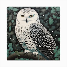 Ohara Koson Inspired Bird Painting Snowy Owl 3 Square Canvas Print