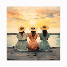 Three Girls At Sunset 2 Canvas Print