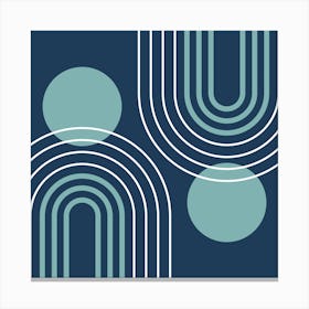 Mid Century Modern Geometric B27 In Navy Blue And Turquoise (Rainbow And Sun Abstract) 02 Canvas Print