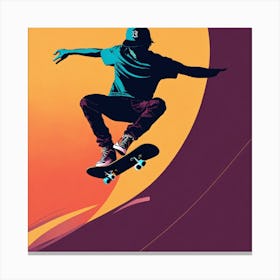 Skateboarder Airborne Elegance: Minimalistic Skateboarder Graphic for Stylish Wall Art and Apparel Canvas Print