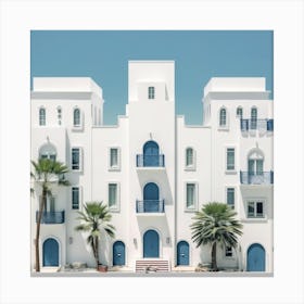White Buildings With Palm Trees Canvas Print